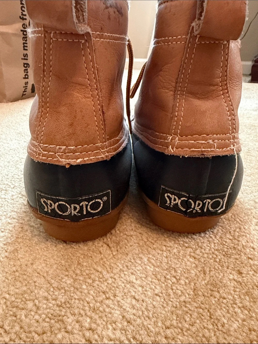 Sporto Brown Leather and Black Rubber Lace-Up Duck Boots